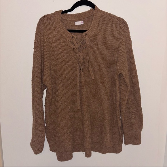 Tan Baggy Tie Knit Sweater Size Small - Picture 1 of 6